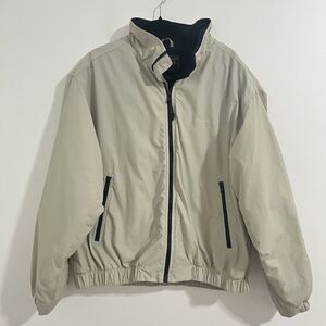 Eddie Bauer Nylon Bomber Jacket Men XL Beige Outdoor Outfitter Fleece Lined